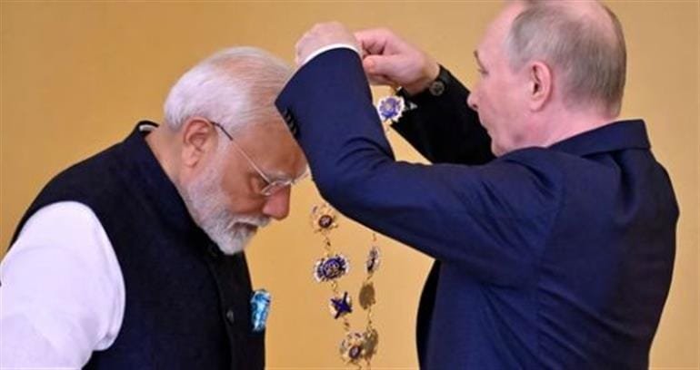 Putin awards Modi Russia&39;s highest civilian honour for &39;outstanding service&39;